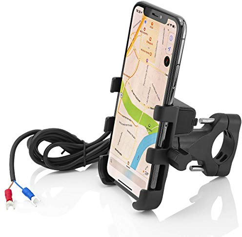 MidGard Universal Motorrad Handyhalterung mit USB-Ladefunktion Roller Smartphone-Halter für Handy, Smartphone, Navi usw.