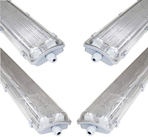 pureled SET 4x LED Feuchtraumleuchte Wannenleuchte Keller Werkstatt IP65 8x T8 LED 120cm 18W 4000K G13 Bürolampe (4x neutralweiß)