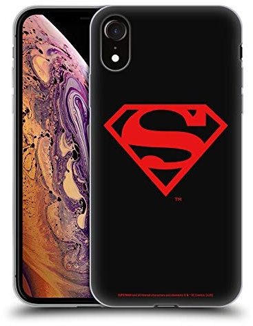 Head Case Designs Licenza Ufficiale Superman DC Comics Nero E Rosso Logo Custodia Cover in Morbido Gel Compatibile con Apple iPhone XR