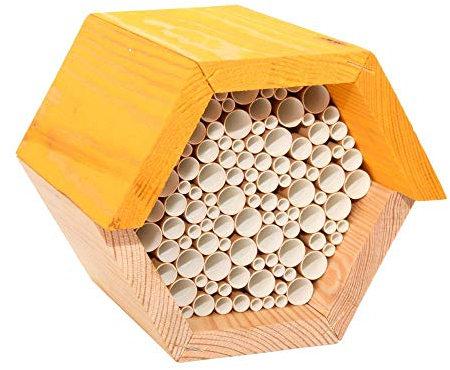 Esschert Design Bienenhaus sechseckig aus Kiefernholz, 14,8 x 14,6 x 12,8 cm, Waben Kasten, Waben aus Papierrollen, Zinkdach, witterungsbeständig