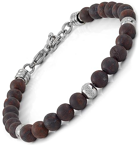 10:10 Edelstahlarmband und 6 mm natürliche frostrote Jaspissteine, Armband für Männer und Frauen. Verstellbares Armband Made in Italy…