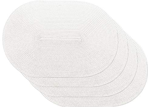 Venilia Tischset Creme Oval, Platzset, Tischwäsche, Platzdeckchen für Esszimmer, weiß, gewebt, 4er Set, lebensmittelecht, 30 x 45 cm, 4 Stück, 59126