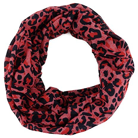TigerTie Multifunktionstuch in rot rosé schwarz Leopardenmuster - Tuch - Schal - Schlauchtuch - Wundertuch, Gr.48 cm x 48 cm (Umfang)