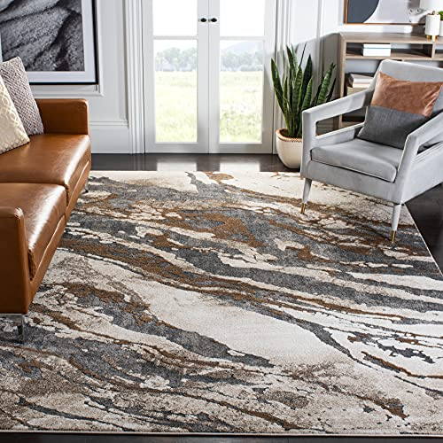 SAFAVIEH Abstrakt Teppich für Wohnzimmer, Esszimmer, Schlafzimmer - Pacific Collection, Mittlerer Stapel, Dunkelgrau und Beige, 244 X 305 cm