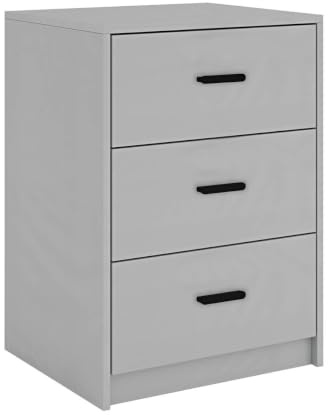 URBNLIVING 3 Drawer Wooden Bedside Cabinet Nightstand Side Table Storage | 40 x 34 x 56cm, Black, White, Grey, Oak & Walnut, Metal Runners (Grey Carcass + Grey Drawers)