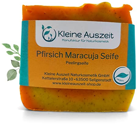 Kleine Auszeit Manufaktur, Pfirsich Maracuja Peelingseife, vegan, palmölfrei, plastikfrei, 90 g