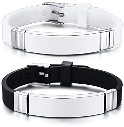 Skcess Armbänder Männer Weiß,Fußkettchen Gebogenes Tag-Silikon-Armband Rostfreier Stahl Magnetarmband Herren 21Cm