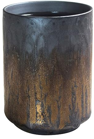 Retro Gilded Pottery Coffee Cup Rustic Tea Mug for Home and Office Use Ideal for Japanese Stoneware Lovers 8.8Cm Dark Brown Design