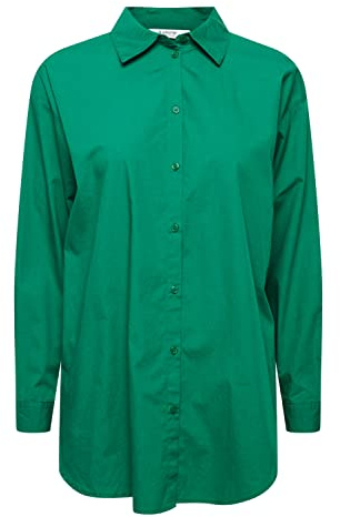 b.young BYGAMZE Damen Langarmshirt Langarmbluse Bluse Hemdbluse mit Stehkragen Langer Schnitt mit Knopfleiste aus 100% Baumwolle Oversize