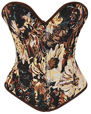 Alivila.Y Fashion Womens Vintage Floral Denim Overbust Corset Bustier Top, Black Short Torso, Medium