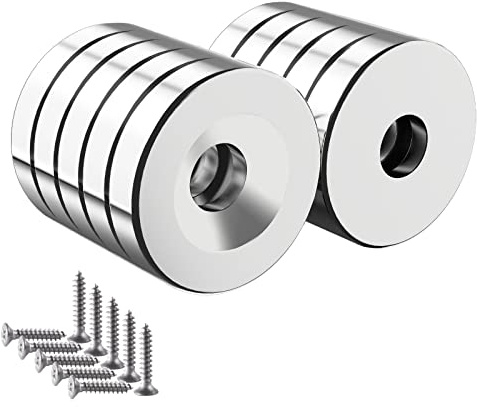 Wukong 10 Stück Neodym Magnete, 20X4mm Extra Stark mit Loch Magnets Stark Groß Schraubbar Senkkopf für Magnettafel, Werkzeugraum, kühlschrank Flach Topfmagnet