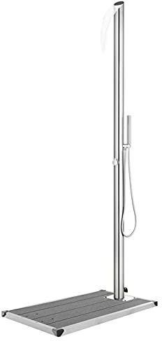 Chusui Gartendusche mit Grauer Bodenplatte, Outdoor Shower, Garten Dusche, Außendusche Garten, Duschkopf Für Gartendusche, Aussendusche, 225 cm Edelstahl