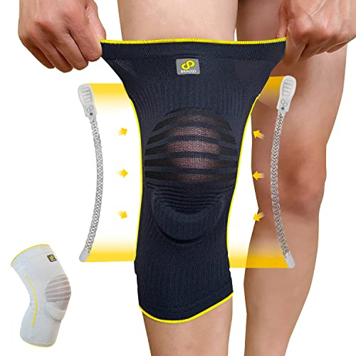 Bracoo Kniebandage Männer Damen, Bandage Knie, Kniebandage Arthrose, Knee Support, Kniebandage Meniskus, Kniestütze für Knieschmerzen, Patella kniebandage mit Seitenstabilisatoren, KE60, Schwarz, M