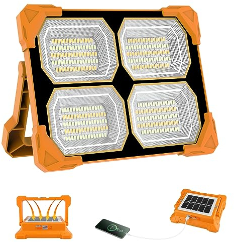 T-SUN 100W Rechargeable Solar Work Lights, 348 LEDs Portable Solar Flood Lights Outdoor with USB IP66 Waterproof 2000mAh*3 5000LM 4 Light Modes and Magnetic Suction for Yard, Garage, Fishing, Hiking