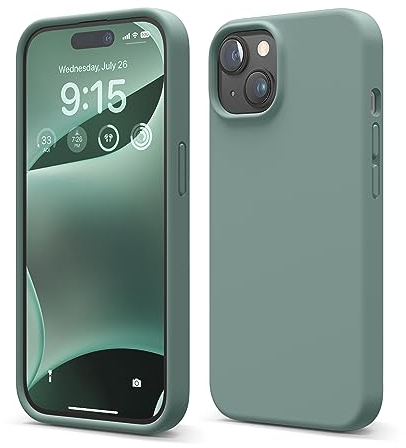 elago Flüssig Silikon Case Kompatibel mit iPhone 15 Hülle, Premium Silikon Handyhülle, Ganzkörper Schutzhülle [4 Lagige Stoßfeste Struktur], Kratzfestes Weiches Mikrofaserfutter (Nachtgrün)