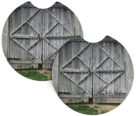 Old Barn Doors Print Car Cup Holder Coaster 2 Pcs Non-Slip Coasters Rubber Cup Mat Insert Coasters Fit for Most Vehicles