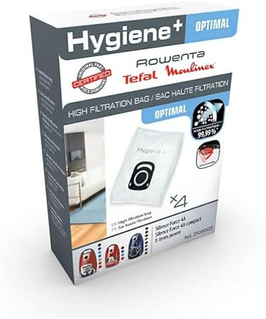FIGEVIDA ZR200520 High Filtration Bag Hygiene + OPTIMAL, 19.5 x 27.5 cm, 4 Count (Pack of 1) Compatibile per Rowenta