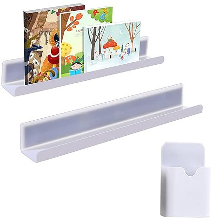 Lot de 2 étagères magnétiques pour tableau blanc, étagère magnétique en acrylique réutilisable avec un pot à stylo, porte-livres flottant pour enseignants, enfants, salle de classe, bureau, maison,