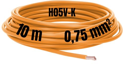 Kalitec 10 metri H05V-K 0,75 mm² cavo di cablaggio arancione I cavo flessibile I cavo singolo in PVC I cavo 0,75 mm2 I cablaggio a filo singolo I cavo di commutazione