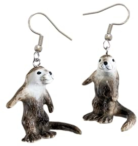 River Otter Porzellan Ohrringe handbemalt Schmuck Glücksgeist Tier, Aus Chirurgenstahl Porzellan