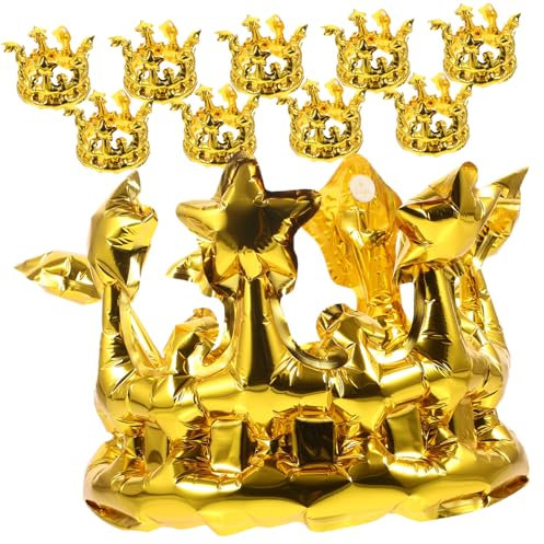 PRETYZOOM 10st Aufblasbarer Kronenballon Party-tiara-hut Aufblasbarer Kronenhut Königin Kostümzubehör Aufblasbare Geburtstagskrone Krone Aufblasen Säule Aluminiumfolie Braut Multifunktion