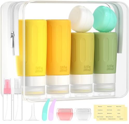 Morfone 16 Pack Travel Bottles Set for Toiletries, Morfone TSA Approved Travel Containers Leak Proof Silicone Squeezable Travel Accessories 2oz 3oz for Shampoo Conditioner Lotion Body Wash (Yellow)