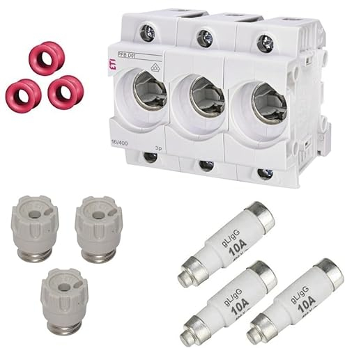 Elektro Butler Neozed Sicherungssockel mit Schraubkappen Schmelzsicherungen und Passhülsen (D01-3 x 10 Ampere (rot))