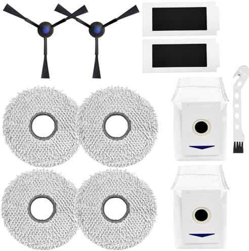 KiimSin Ersatz Zubehör set für Ecovacs Deebot T30 Pro Omni / T30 Omni Staubsauger-Ersatzteile, 4 Wischtücher, 2 Filter, 2 Seitenbürsten,2 Staubbeutel