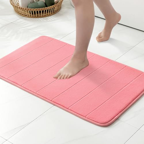 MIULEE Badematte Memoryschaum Badteppich Memory Foam Duschvorleger Teppich Badvorleger Badezimmerteppich Duschmatte Deko Fussmatte rutschfeste Matte für Badezimmer Wohnzimmer 50x80cm Rosa