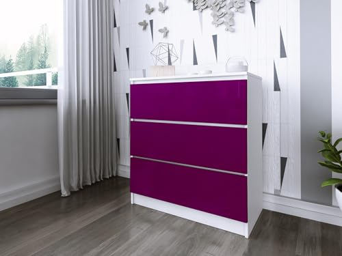 Faizee Möbel Schubkastenkommode Zoe 80-3 Schubladenkommode (Lila Hochglanz, Korpus: Weiß)
