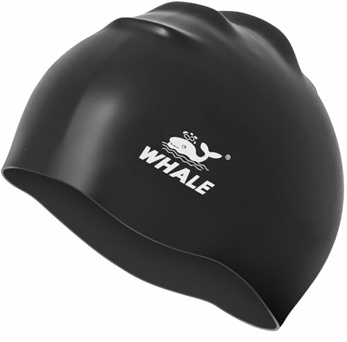WHALE Extra Large Swim Cap for Women Men Non-Slip, High Elasticity Keeps Hair Dry Unisex Large Size Suitable for Long Hair, Curly Hair and African Dreadlocks (Black)