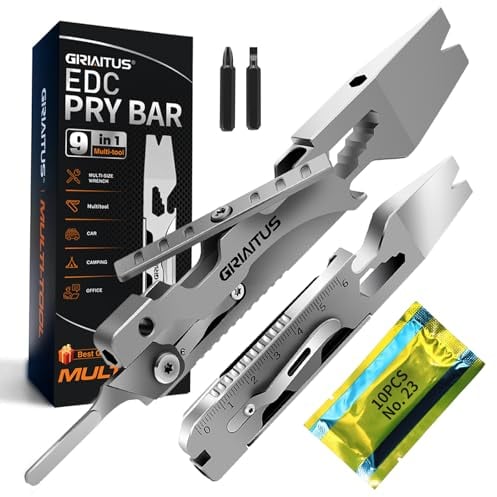 Multiherramienta 9in1 Herramienta Multiusos con Palanca, Destornilladores, Llave Inglesa, Abrebotellas, Bisturi, Quitagrapas, Regalos para Hombres/Mujeres, Camping Accesorios