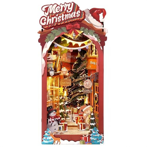 Rolife Book Nook Kit Maison Miniature à Construire DIY Maquette Adulte avec LED Lumières Décoration de Bibliothèque Christmas Street Booknook Puzzle 3D Bois Serre-Livres Diorama Idée Cadeau TGC06