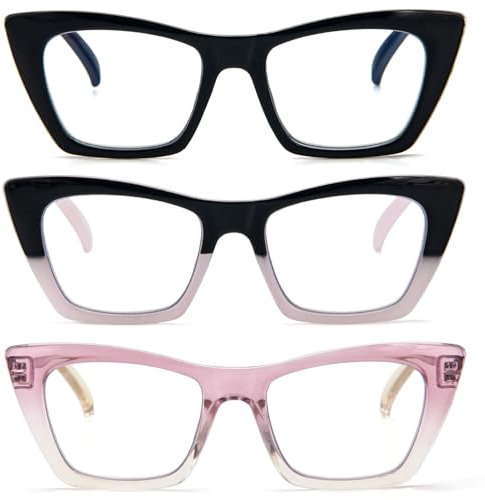 KoKoBin 3 Pack Lunettes de Lecture Oprah pour Femmes Bloquant la Lumière Bleue de l'Ordinateur Loupes de Lecture Cat-eye avec Charnière à Ressort (3 Pack, 1.5, Dioptres)
