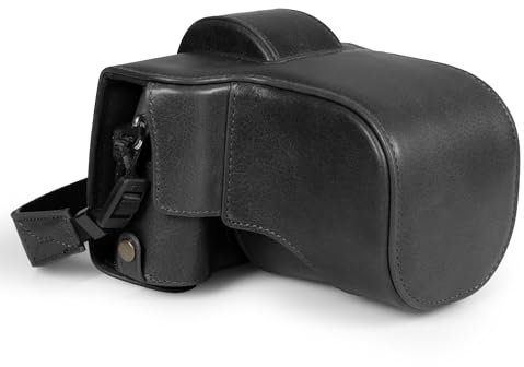 MegaGear Étui en Cuir véritable pour Appareil Photo Fujifilm X-T50 (16-50 mm et 18-55 mm) - Élégant et Protecteur (Noir)