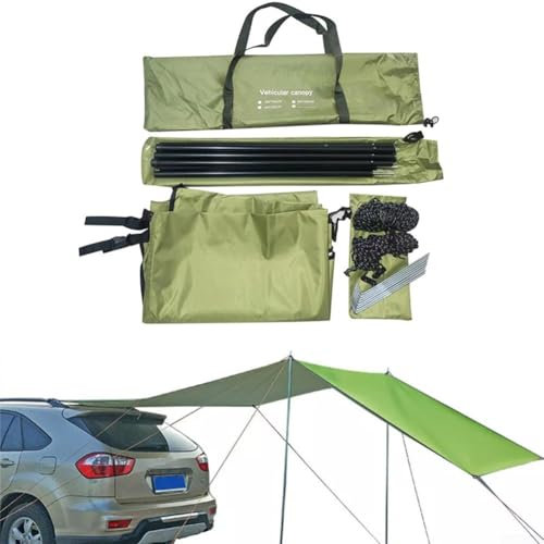 Car Side Awning Rooftop Tent, Car Awning Camping Tent, Waterproof Awning Sun Canopy Sunshade, 300X150cm Large Campervan Sun Canopy Awning(GREEN)