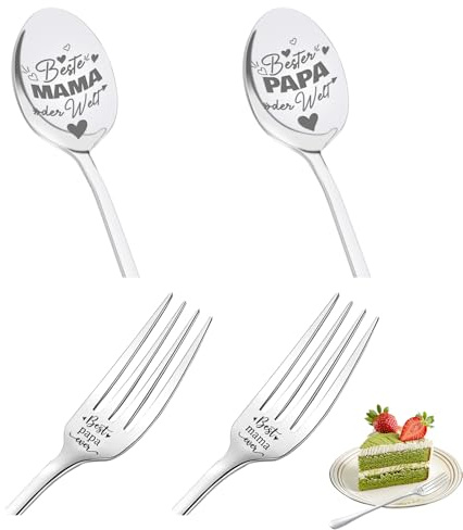 DUGEGAYL 2 Cucharas de Café de Acero Inoxidable Grabadas con Láser - Regalo para Mamá y Papá - Detalle Cumpleaños, Día de la Madre, Día del Padre - El Mejor papá y la Mejor mamá del Mundo.