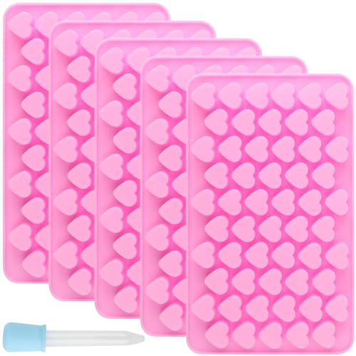 JIEHIN 5 Stück Silikonform Herz Klein 55 Gitter, Silikonformen Gießformen Kleine Herzen mit 1 Pipette, Herzförmige Silikonform für Schokolade, Eiswürfel, Seife, Kerzen
