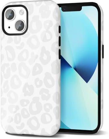 Svanove Cheetah Print Phone Case for iPhone 13 Mini/ 12 Mini, Girly Cute Leopard Case for Women, Luxury Trendy Retro Cool Animal Print Design, Aesthetic Pattern Hard Shell Plastic Cover, White