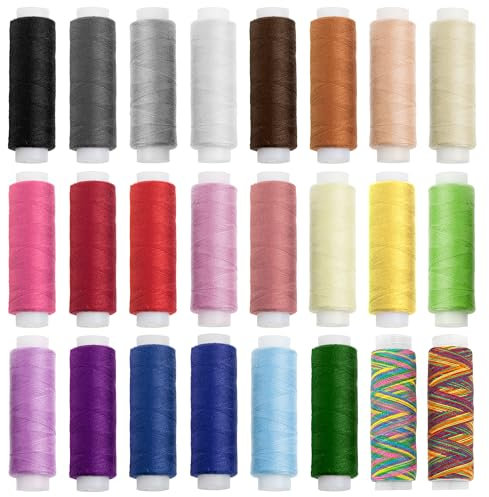Nähgarn-Set: 24 Rollen Nähgarn für die Nähmaschine in verschiedenen Trend- und Standardfarben; aus 100% Polyester; Länge: je 100 m