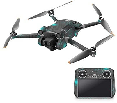 Skins4u Drohnen Aufkleber Set kompatibel mit DJI Mini 4 Pro, 4K Vinyl Skin mit Matter Oberfläche, 3 Akku Skins, Rapid Air Technologie (Exo small blue, DJI Mini 4 Pro)