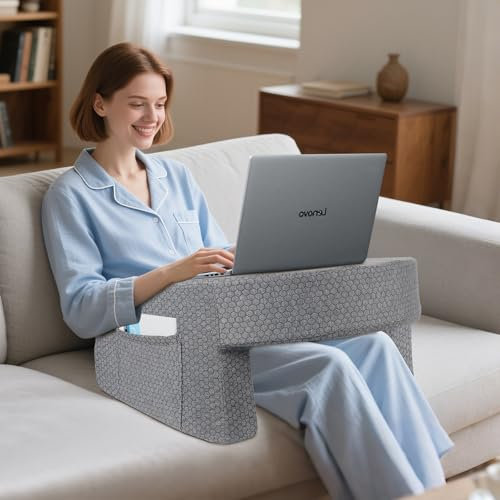 Osrioal Reading Pillow for Lap, Gaming Pillows with Side Pocket, Reading Cushion for Adults, Laptop Bed Rest Memory Foam for Gaming, Working in Bed Sofa Floor, Adult (Grey)