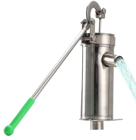 Edelstahl Manuelle Wasserpumpe, Handwasserpumpe für 10 m Grundwasser Wassertiefe, effiziente Wassersaugpumpe für Haus, Garten und Hof