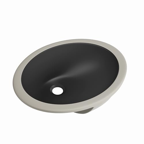 SmartSylva Ovale Unterbau-Waschbecken, 43,5 x 35,6 cm, Keramik, Waschbecken mit Überlauf, schwarz