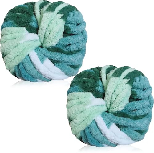 Exquilnova Dicke Wolle 500 g(250 g*2), Chenille Chunky Yarn für Armstricken, XXL Riesen Handstrickgarn, Soft Arm Knitting zum Häkeln, Wolle für Decke Stricken, Taschen, Teppiche und Haustier Bett