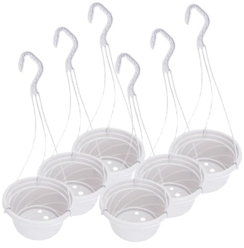 Set 6 Vasi Sospesi in Plastica per Piante d'Interni, Color Avorio con Ganci | Aree Verdi e Parchi, Design Compatto e Resistente, Decorazione Domestica