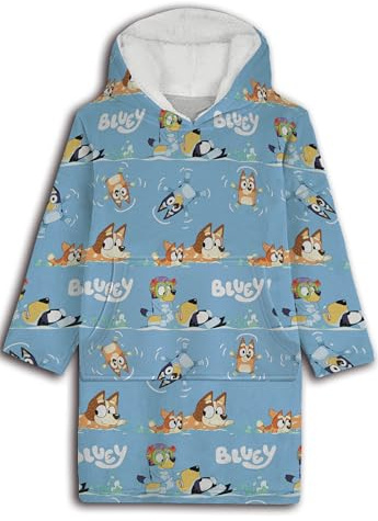Aymax Sweatshirt Plaid Bluey für Kinder, Sweatshirt, Poncho, Langarm, Oversize, aus weichem Flanell, Kapuze mit Sherpa. Einheitsgröße für Kinder von 3 bis 6 Jahren