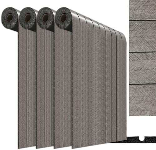 4Rolle Dunkelgrau Wandpaneele Selbstklebend Holzpaneele Wand Akustikpaneele Holzoptik Wanddeko 3D Lamellenwand Schallschutzplatte aus Holzfurnier Deckenpaneele Holzwandpanele für Wohnzimmer300x40cm