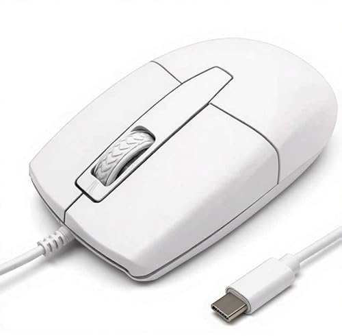 Kabelgebundene Maus USB C Geräuscharmes Klicken Optische Typ-C Mäuse mit 1.5m Kabel 1000 D-PI 3 Tasten Ergonomische Mouse für Rechts-und Linkshänder für PC Computer Laptop Desktop Mac Handys Weiß