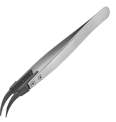 PPS Pinzette mit Kunststoffspitze, gebogen, feine Spitzen, Edelstahlkörper, ESD-sicher, ENGINEER ptz-43